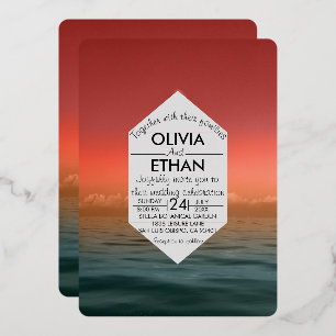 Invitation En Aluminium Elégant Marine Romantique Sunset Mariage de bord d
