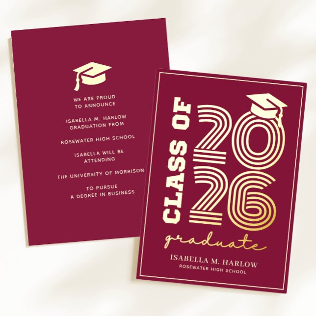 Invitation En Aluminium Elegant Maroon Gold Graduation YY Announcement (Créateur téléchargé)