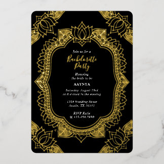 Invitation En Aluminium Élégant Mehndi Bachelorette Party Gold