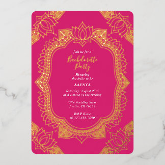 Invitation En Aluminium Élégant Mehndi Bachelorette Party Gold