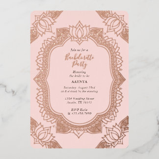 Invitation En Aluminium Élégant Mehndi Bachelorette Rose Gold