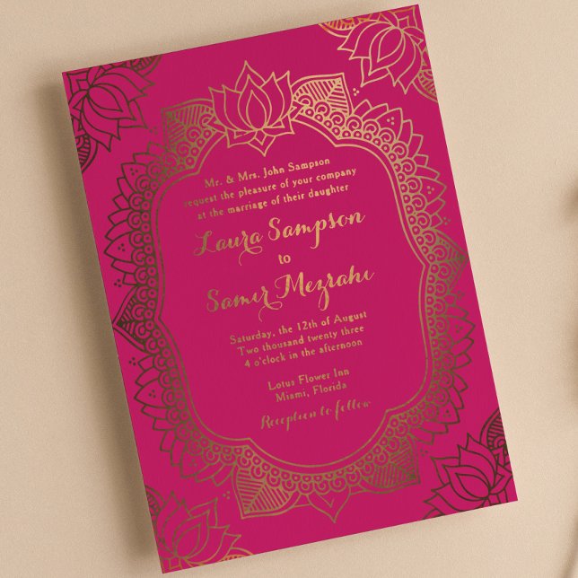 Invitation En Aluminium Elégant Mehndi Real Gold (Créateur téléchargé)