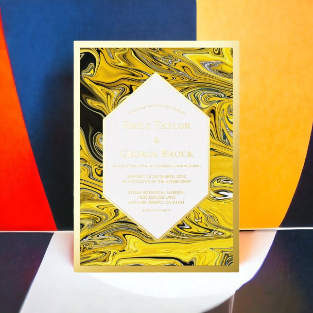 Invitation En Aluminium Élégant minimal Black Gold Pastel Abstrait Mariage (Créateur téléchargé)