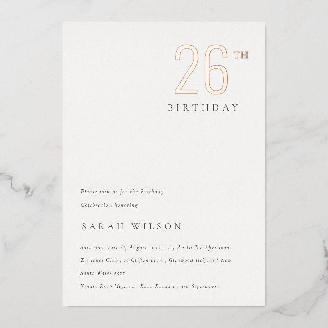 Invitation En Aluminium Élégant minimal Gras Rose Or N'importe quel âge An (Recto)