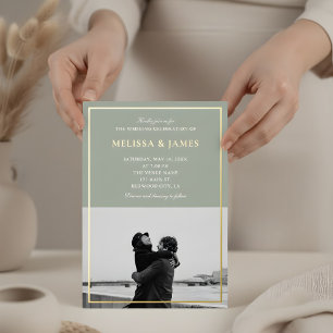 Invitation En Aluminium Élégant minimal Script Photo Sage Mariage vert