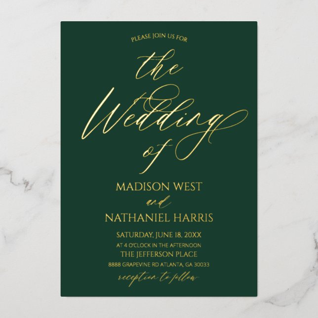 Invitation En Aluminium Elegant Minimalist Emerald Green Gold Wedding (Recto)