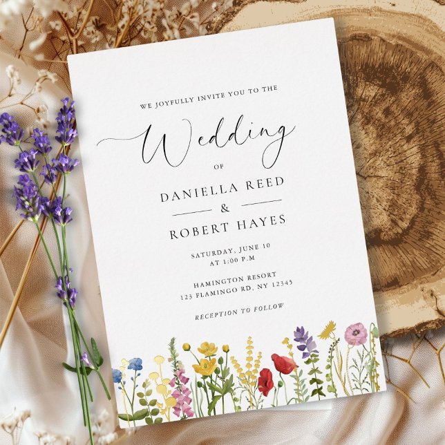 Invitation En Aluminium Elegant Minimalist Whimsical Wildflower Wedding (create your own personalized modern elegant wildflower wedding invitation in script calligraphy)