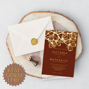 Invitation En Aluminium Élégant Minimaliste Floral Mariage d'Été Or Vérita