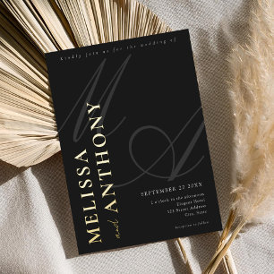 Invitation En Aluminium Élégant minimaliste moderne Mariage noir et or