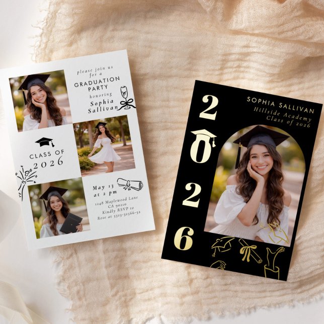 Invitation En Aluminium Elegant Modern Classic Graduation party Hand drawn (Créateur téléchargé)