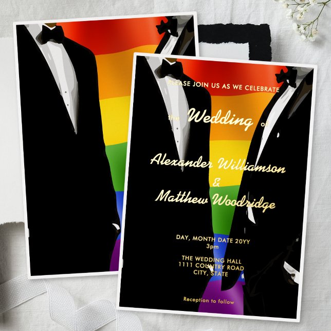 Invitation En Aluminium Elegant Modern Gay Men Wedding Rainbow Gold  (Créateur téléchargé)