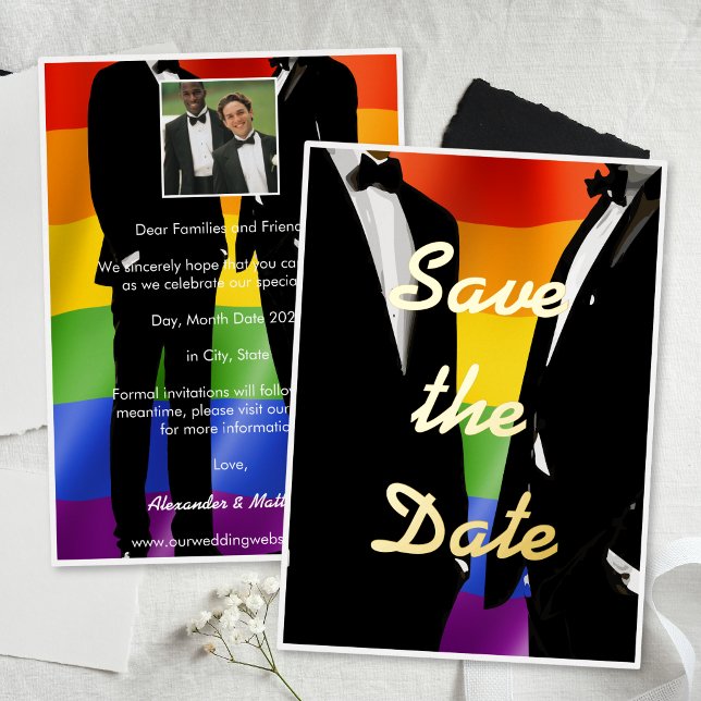 Invitation En Aluminium Elegant Modern Gay Men Wedding Rainbow Gold (Créateur téléchargé)
