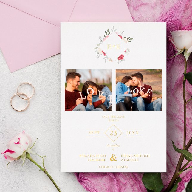 Invitation En Aluminium Elegant Modern Initials Floral Anagram 2 Photos  (Créateur téléchargé)