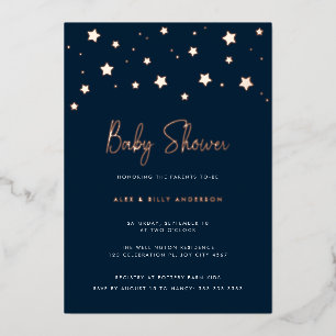 Invitation En Aluminium Elégant moderne bleu foncé étoiles Parents Baby sh