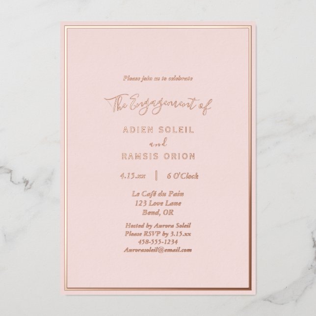 Invitation En Aluminium Elégant moderne Blush Rose Gold Engagement Party (Recto)