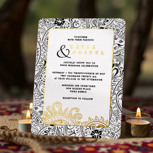 Invitation En Aluminium Élégant Moderne Bohème Noir Blanc Paisley Capricie