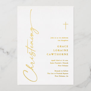 Invitation En Aluminium Élégant Moderne Écriture Christening Or