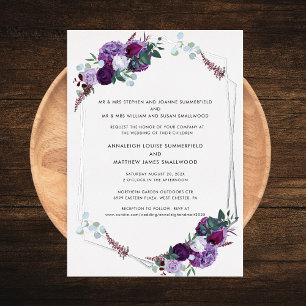 Invitation En Aluminium Élégant Moderne Floral Mariage Violet Argent