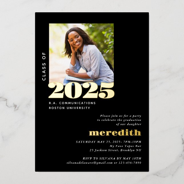 Invitation En Aluminium Élégant Moderne Graduation Party Photo Gold (Recto)