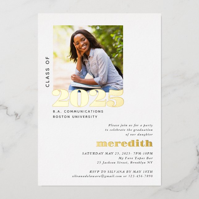 Invitation En Aluminium Élégant Moderne Graduation Party Photo Gold (Recto)