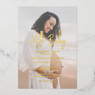 Invitation En Aluminium Élégant moderne Hello Baby Photo Baby shower Or