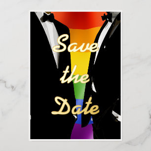 Invitation En Aluminium Elégant moderne Hommes gais Mariage Rainbow Gold