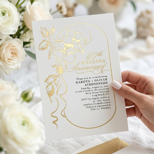 Invitation En Aluminium Élégant Moderne Mariage Anniversaire Or Floral