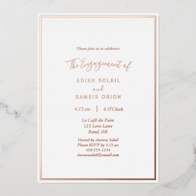 Invitation En Aluminium Élégant moderne Mariage engagement Parti Rose Gold (Recto)