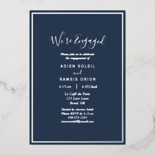 Invitation En Aluminium Élégant Moderne Navy Argent Nous sommes Engagés Fê