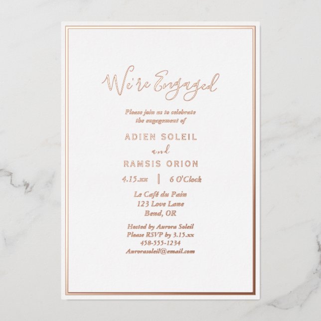 Invitation En Aluminium Elégant Moderne Nous sommes engagés Fiançailles Ro (Recto)
