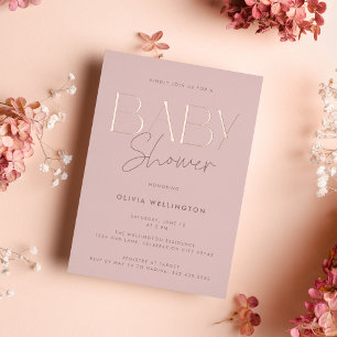 Invitation En Aluminium Élégant Moderne Rose Script Baby Shower Or