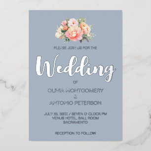 Invitation En Aluminium Elégant moderne Silve Peony rose Dusty Mariage ble