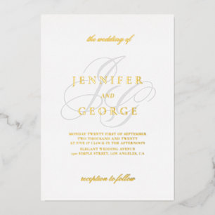 Invitation En Aluminium Elegant monogram initials white wedding gold