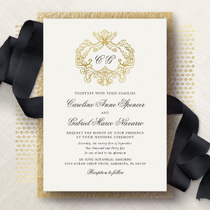 Invitation En Aluminium Élégant Monogramme Armoiries Baroques Mariage