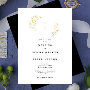 Invitation En Aluminium Elégant Monogramme Botanique Wreath Wedding Invita