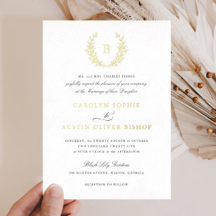 Invitation En Aluminium Élégant Monogramme de Feuille de Crête en Feuille 