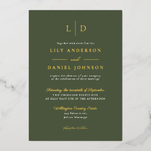 Invitation En Aluminium Élégant monogramme en vert olive avec code QR pour