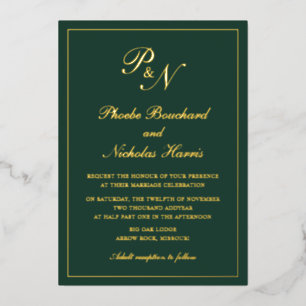 Invitation En Aluminium Élégant Monogramme Formal Forme Forme Mariage Vert