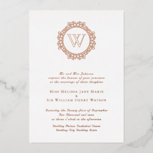 Invitation En Aluminium Élégant Monogramme Formal Rose Gold
