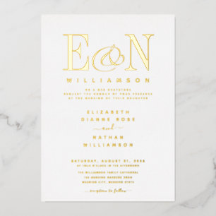 Invitation En Aluminium Élégant Monogramme Mariage Or blanc