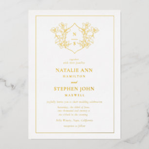 Invitation En Aluminium Élégant Monogramme Wreath Mariage Gold