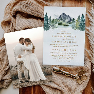 Invitation En Aluminium Elégant Montagne Rustique Mariage photo Real Gold