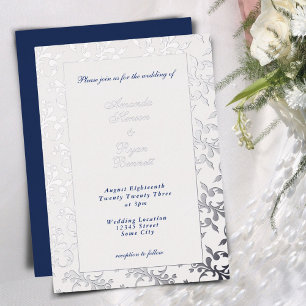 Invitation En Aluminium Élégant motif rococo en argent pressé pour mariage