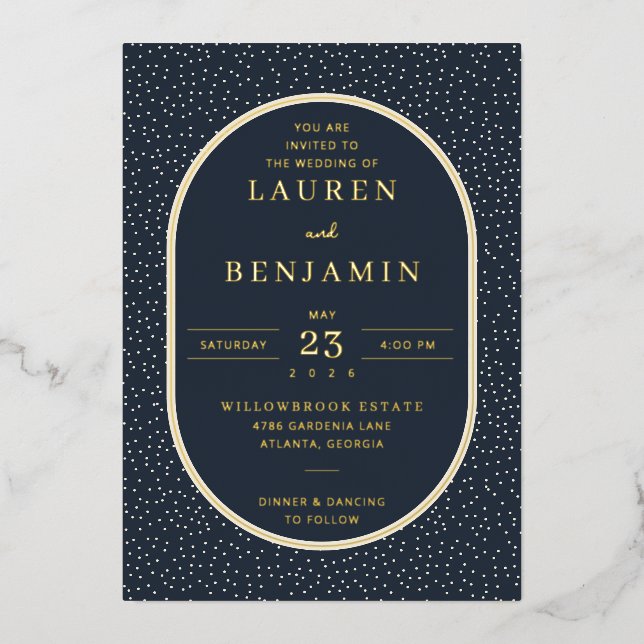 Invitation En Aluminium Elegant Navy Dots (Recto)