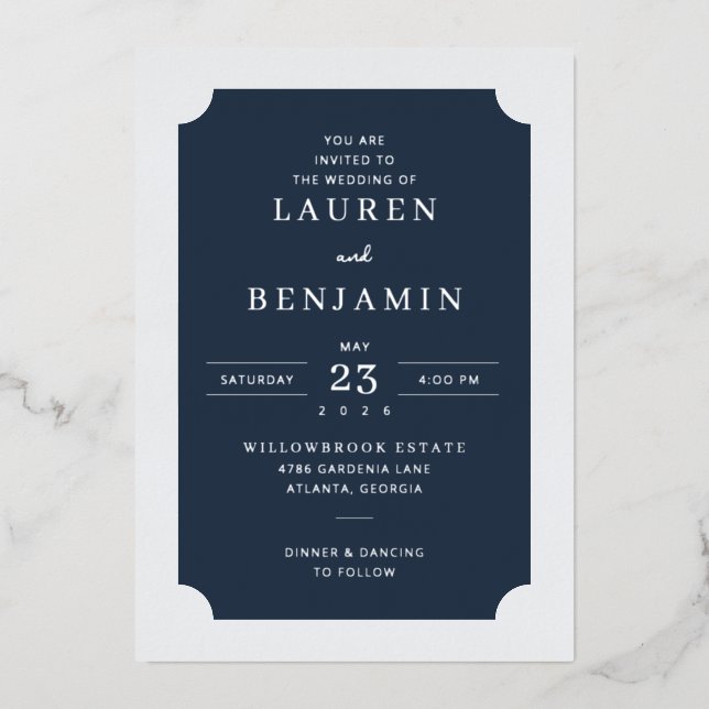Invitation En Aluminium Elegant Navy Formal Wedding (Recto)