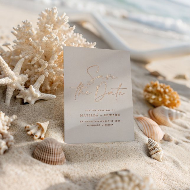 Invitation En Aluminium Elegant Neutral Wedding Save The Date Script (Créateur téléchargé)