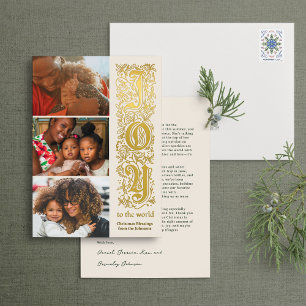 Invitation En Aluminium Élégant Noël multi-photo "Joy to the World"