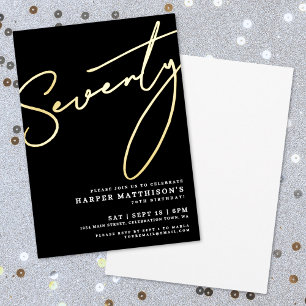 Invitation En Aluminium Elégant Noir Soixante-dix 70e Anniversaire Or