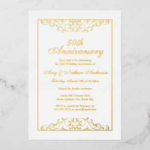 Invitation En Aluminium Élégant Or 50e Anniversaire de Mariage