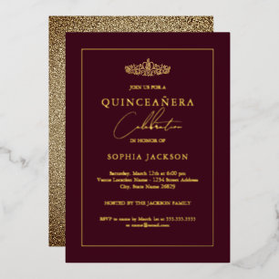 Invitation En Aluminium Elégant or Bourgogne Quinceanera 15e anniversaire